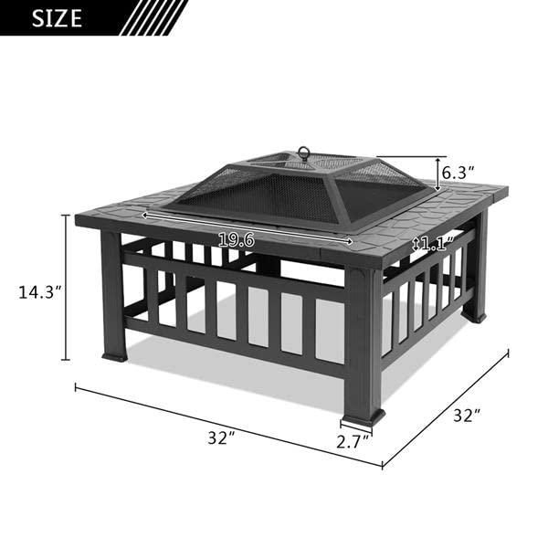32 Inch Wood Burning Metal Fire Pit with Spark Screen and Poker M32767