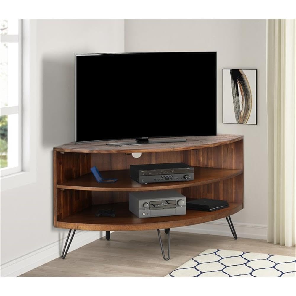 Brown Acacia Wood Corner Media Stand D94314