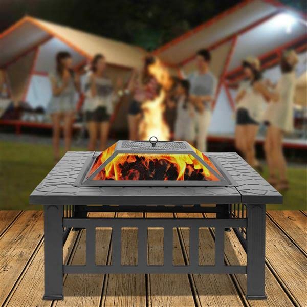 32 Inch Wood Burning Metal Fire Pit with Spark Screen and Poker M32767