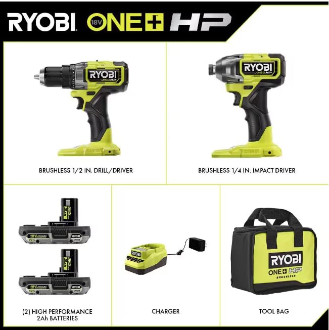 18V Brushless Cordless 2-Tool Combo Kit with 2.0 AH Batteries and Charger W7961