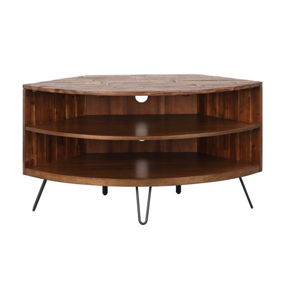 Brown Acacia Wood Corner Media Stand D94314