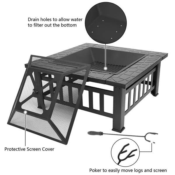 32 Inch Wood Burning Metal Fire Pit with Spark Screen and Poker M32767