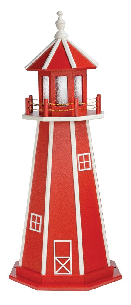 Cardinal Red Poly & Wood Hybrid Lighthouse with Solar LED Light, 70" Tall P33044