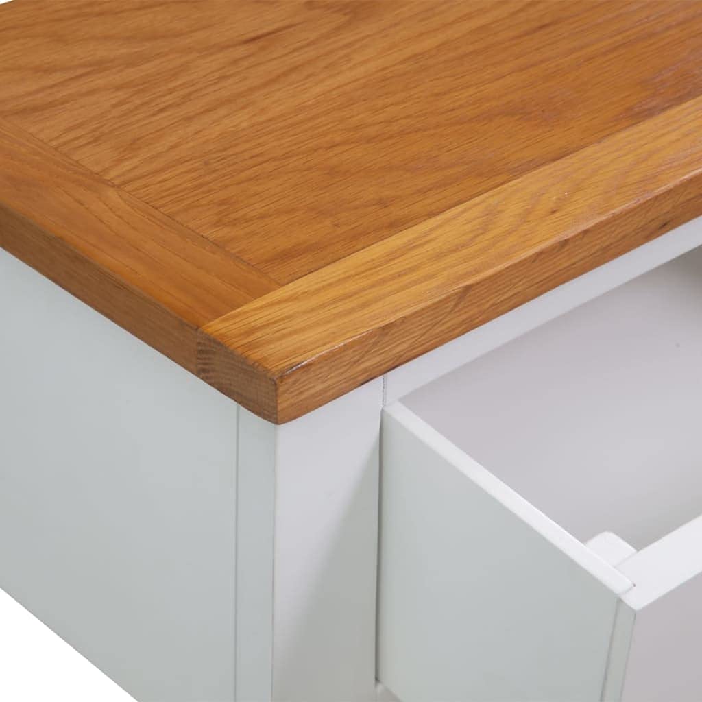 Solid Oak Wood Console Table with Two Drawers and Shelf J8595