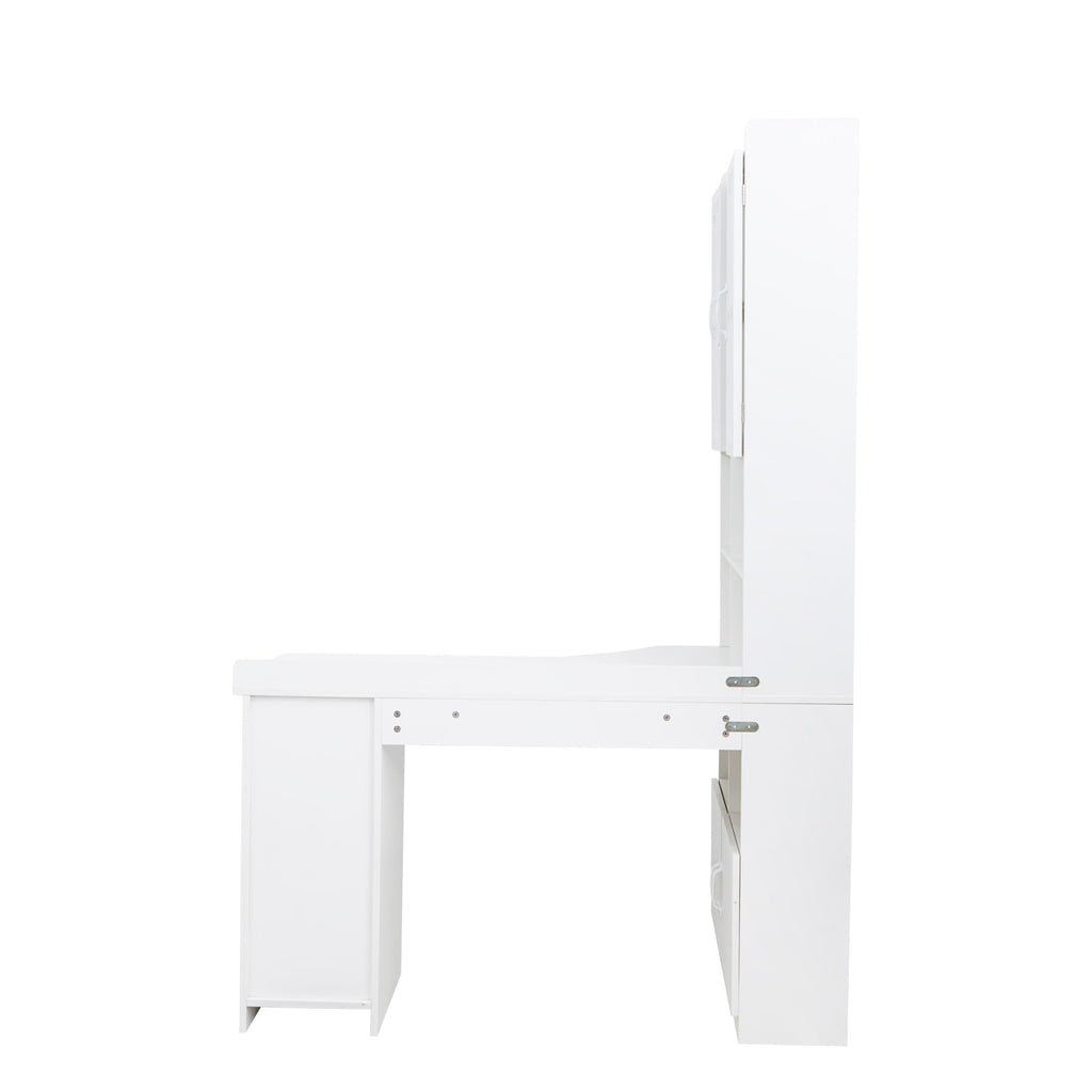 White L Shaped Corner Computer Desk with Bookshelf and Drawer F991