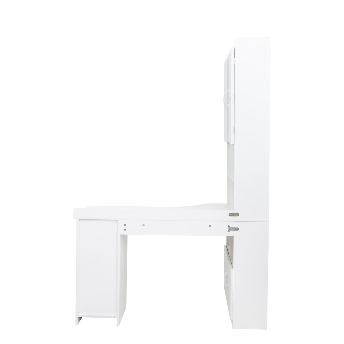 White L Shaped Corner Computer Desk with Bookshelf and Drawer F991