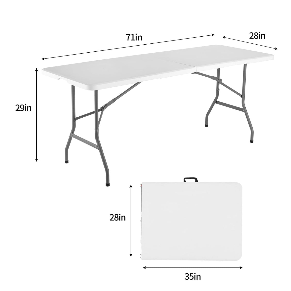 6 Foot Foldable White Plastic Table with Carrying Handle V815
