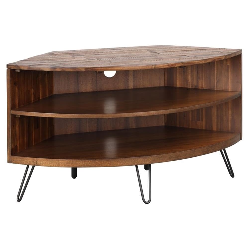 Brown Acacia Wood Corner Media Stand D94314