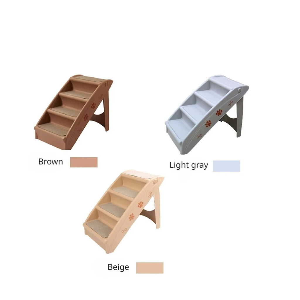 Folding Plastic 4 Steps Non-Slip Dog Stairs Light Gray Z36644
