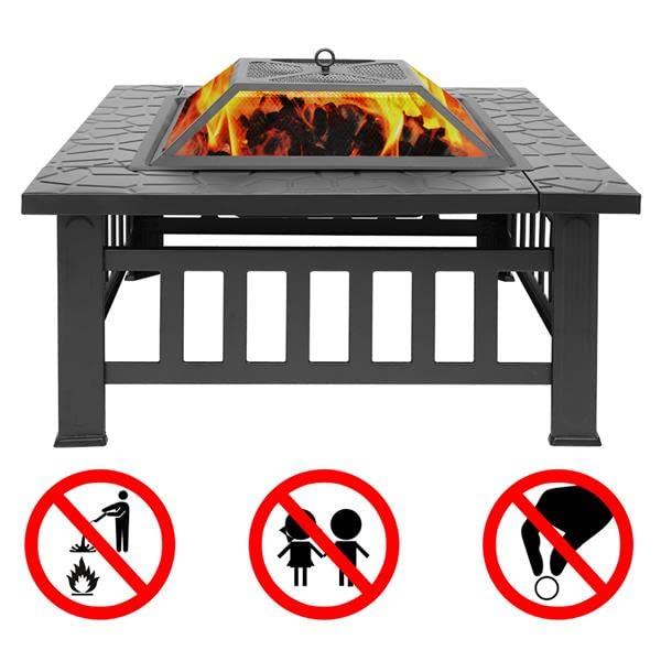 32 Inch Wood Burning Metal Fire Pit with Spark Screen and Poker M32767