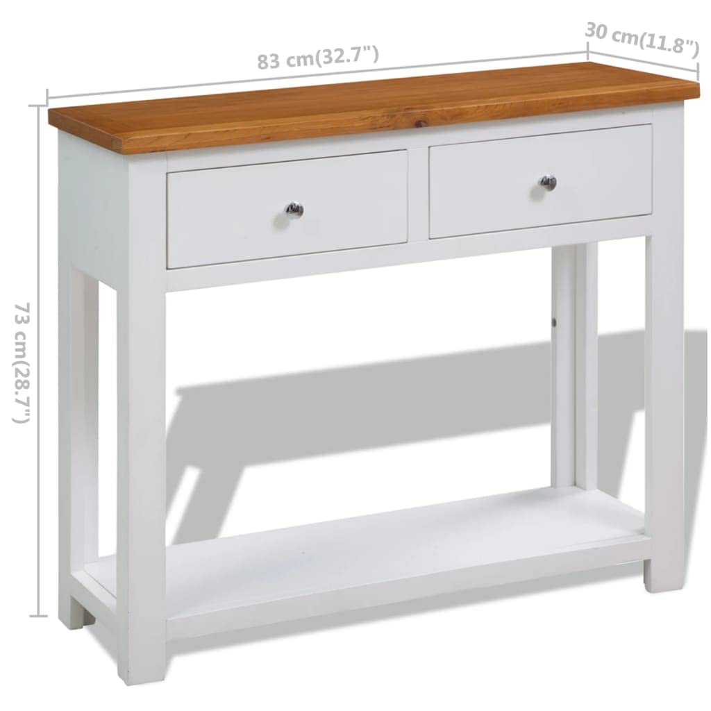 Solid Oak Wood Console Table with Two Drawers and Shelf J8595