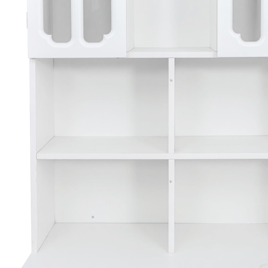 White L Shaped Corner Computer Desk with Bookshelf and Drawer F991