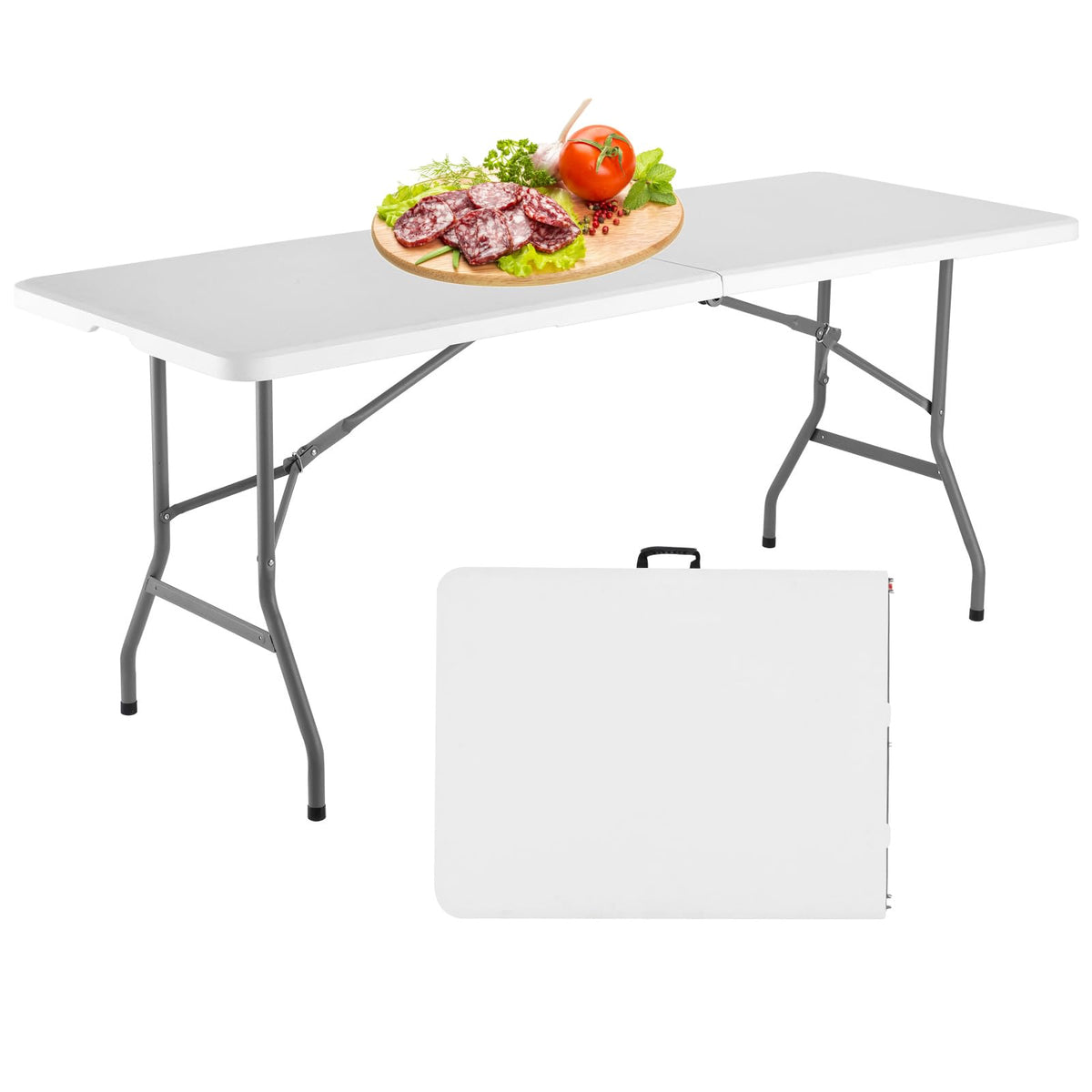 6 Foot Foldable White Plastic Table with Carrying Handle V815