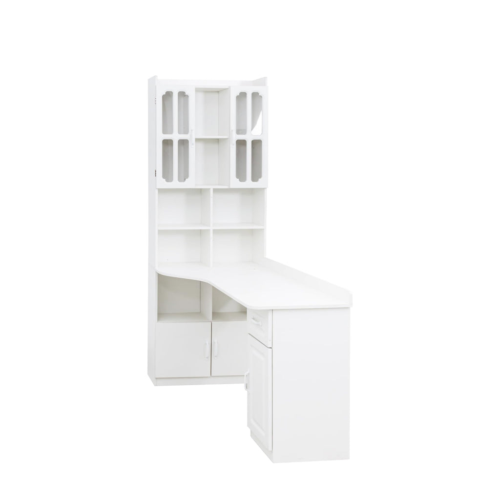 White L Shaped Corner Computer Desk with Bookshelf and Drawer F991