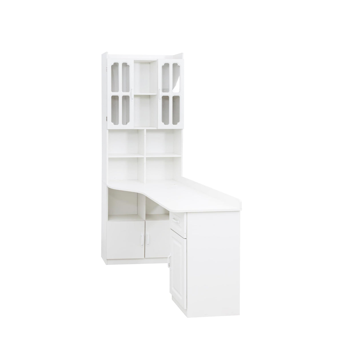 White L Shaped Corner Computer Desk with Bookshelf and Drawer F991