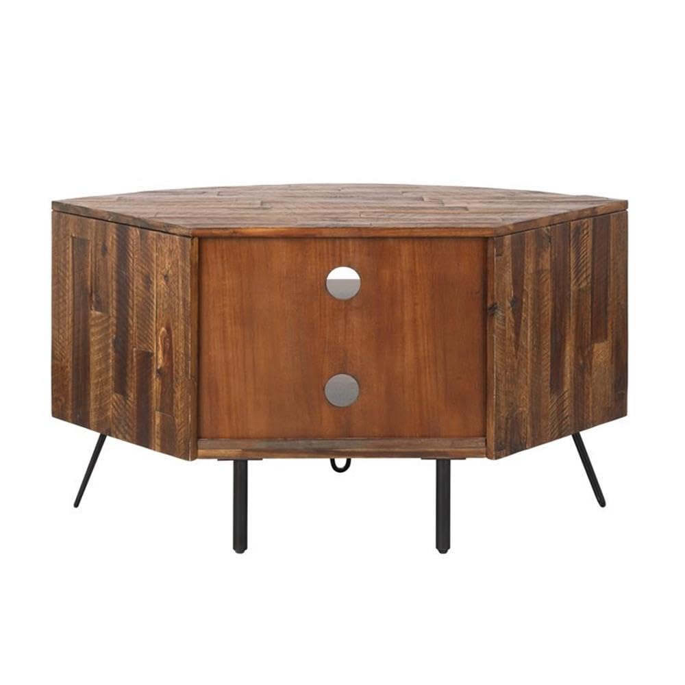 Brown Acacia Wood Corner Media Stand D94314