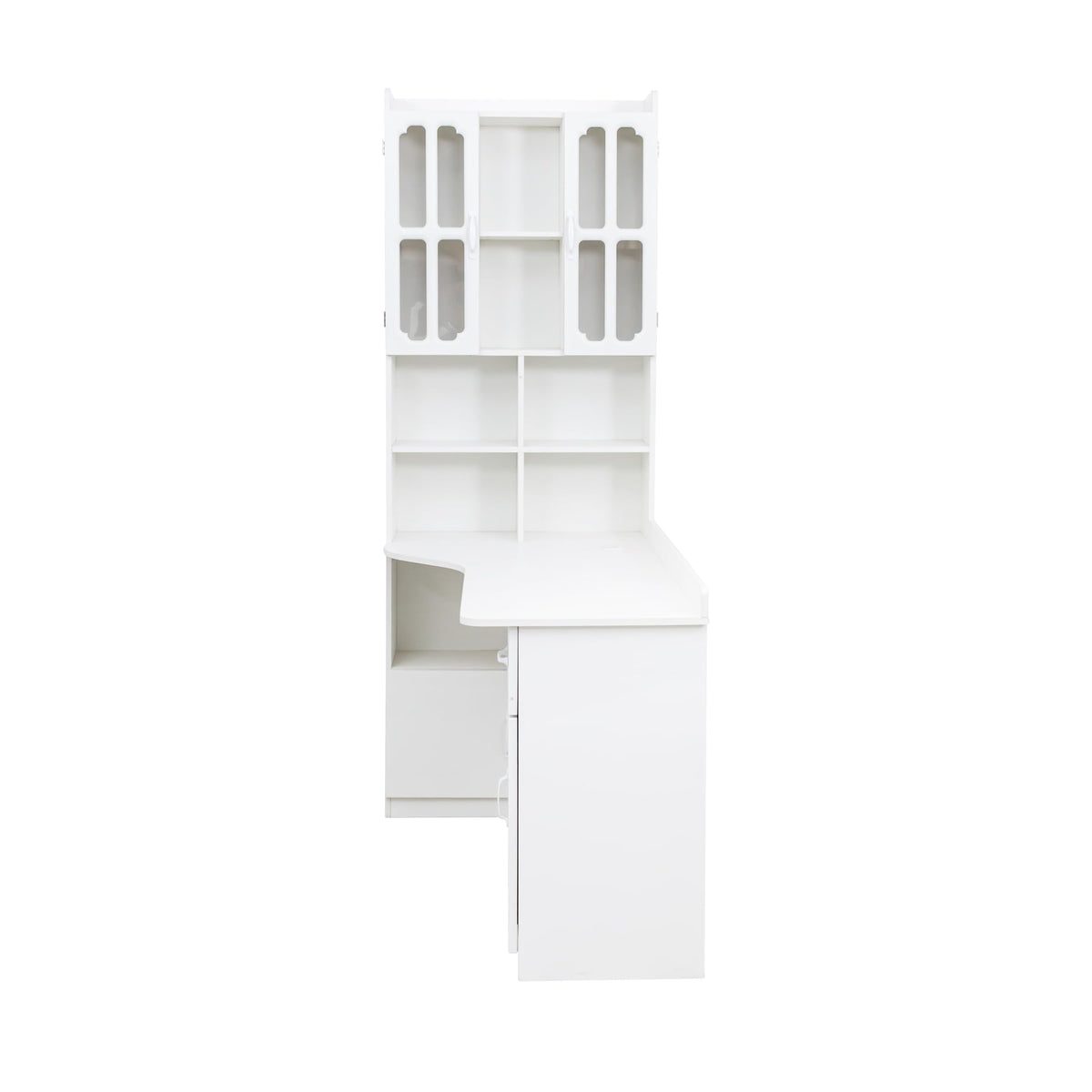 White L Shaped Corner Computer Desk with Bookshelf and Drawer F991
