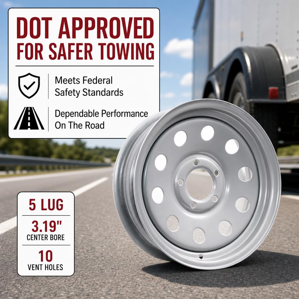 15 Inch 5 Lug Silver Trailer Wheel O420
