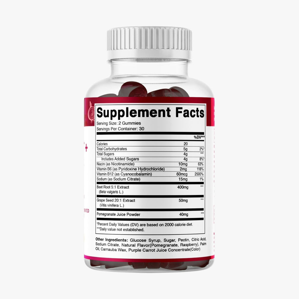 Beet Root Gummies with B6, B12, Grape Seed, Pomegranate & Nicotinamide 60 Count V73928