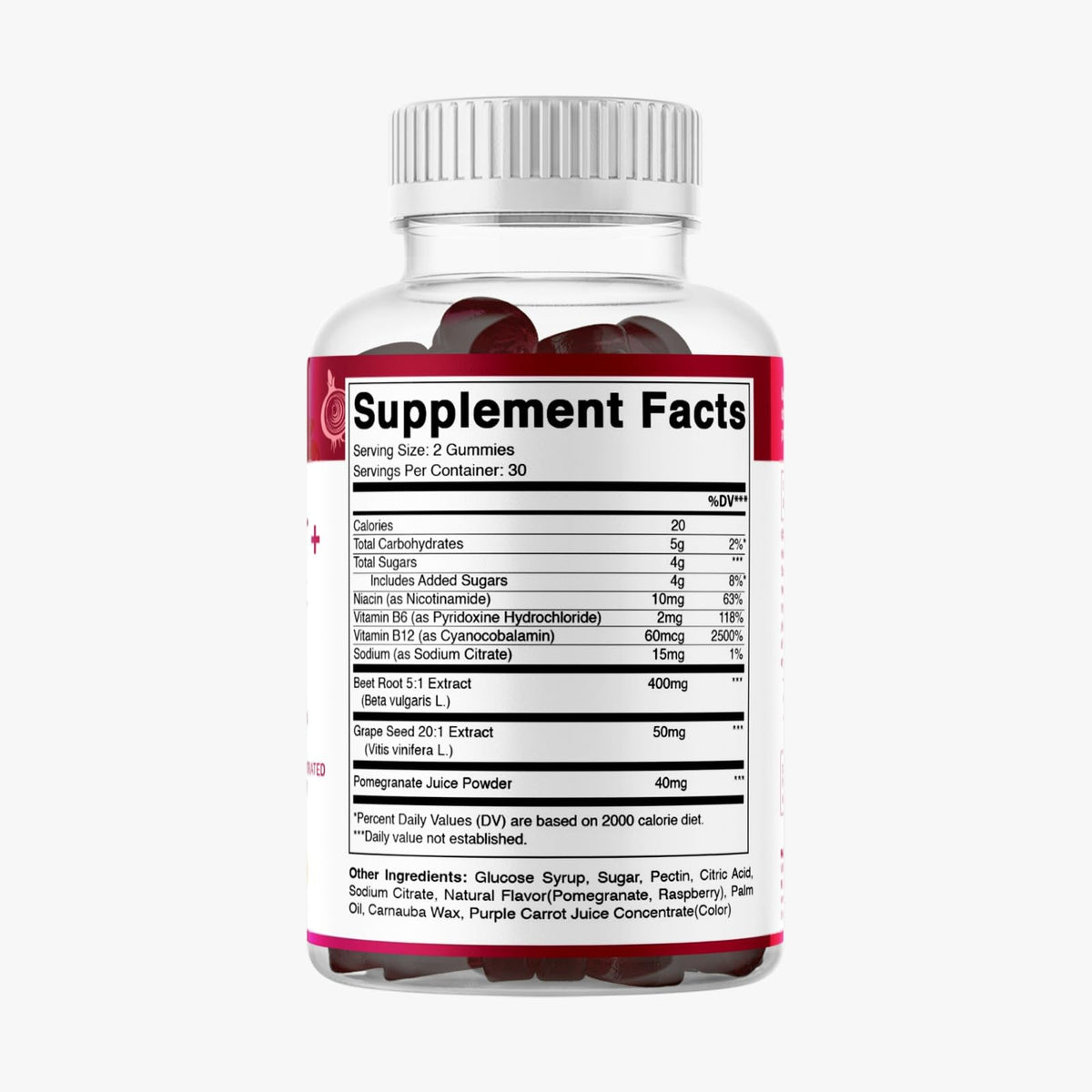 Beet Root Gummies with B6, B12, Grape Seed, Pomegranate & Nicotinamide 60 Count V73928