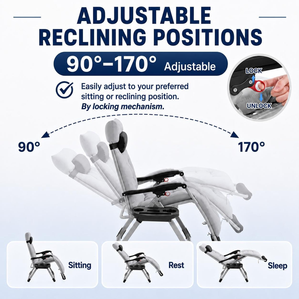 26" Gray Zero Gravity Chair with Removable Cushion M5615