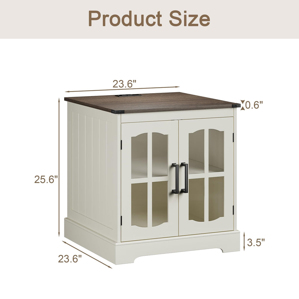 24" Farmhouse End Tables Set of 2 with LED F368
