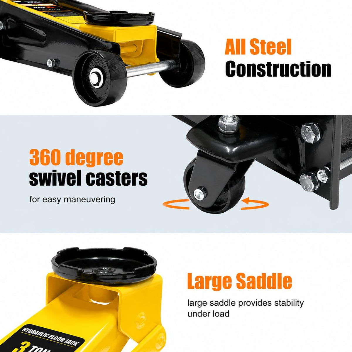 3 Ton Low Profile Steel Racing Floor Jack with Dual Pistons Quick Lift Pump T9584