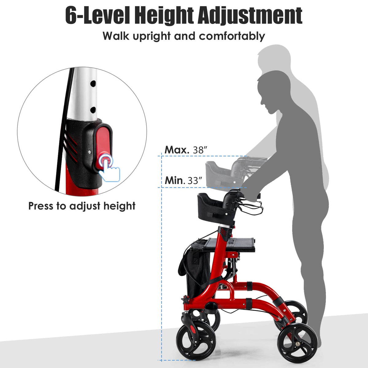 2-in-1 Aluminum Rollator Walker with Seat E7449