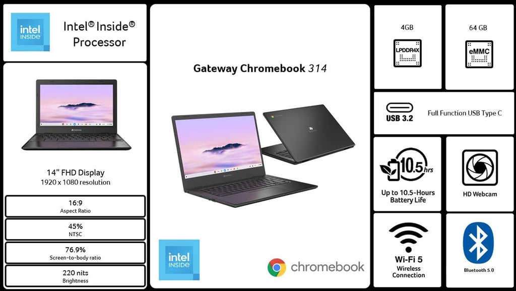 Chromebook 314 Laptop Intel Celeron N4500 14" Full HD 4GB 64GB Chrome OS Star Black I384