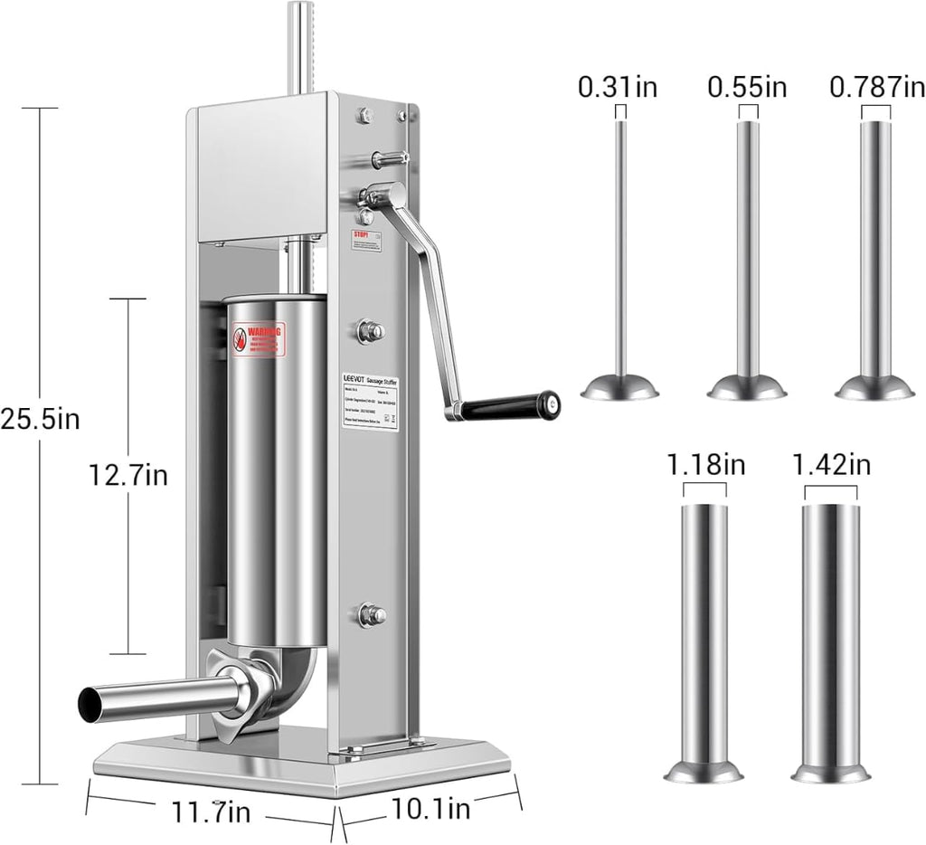 Manual Sausage Stuffer, 2 Speeds, 5 Filling Tubes, 11Lb/5L Stainless Steel K443771