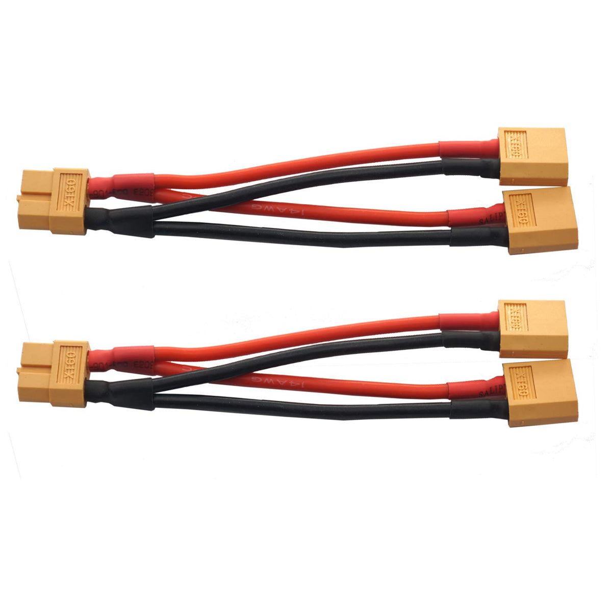14AWG XT60 Parallel Battery Connector 2-Male to 1-Female Cable Splitter Harness Adapter S408781