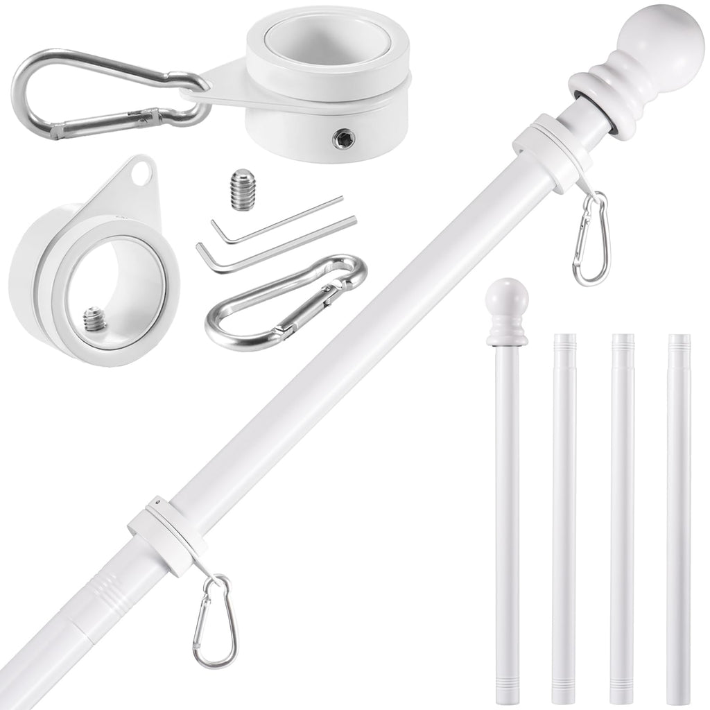 White 5 FT Stainless Steel Wall Mount Flag Pole Kit with 360° Rotating Rings V5262