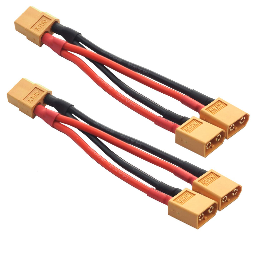 14AWG XT60 Parallel Battery Connector 2-Male to 1-Female Cable Splitter Harness Adapter S408781