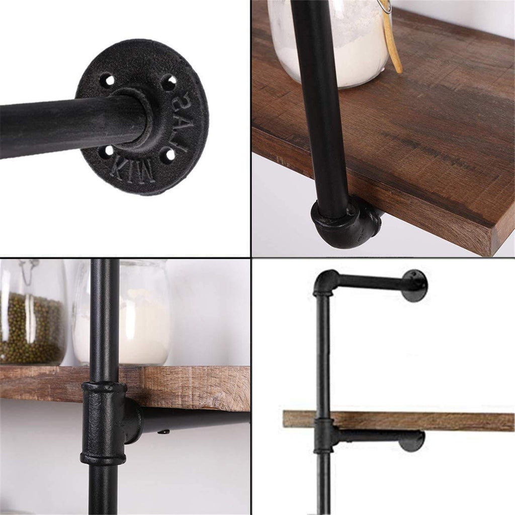Black Iron Pipe Shelf Bracket, 2Pcs 5 Tier 70" Tall 12" Deep I185
