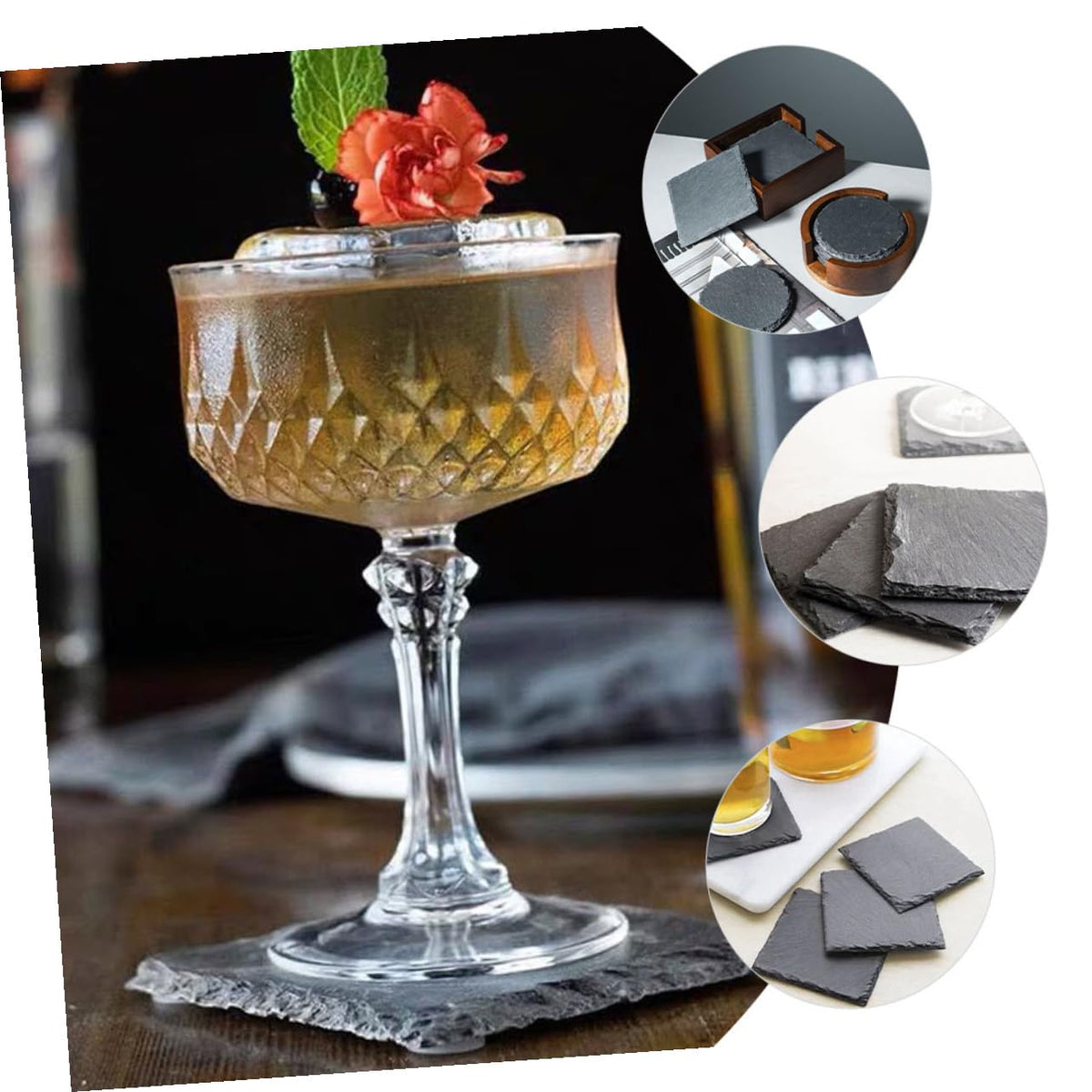 12pcs Natural Stone Coasters Non-Slip Drink Set Y11324