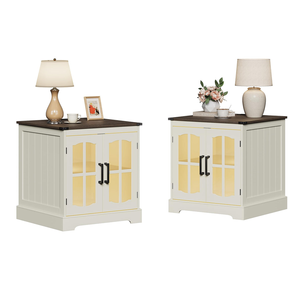 24" Farmhouse End Tables Set of 2 with LED F368