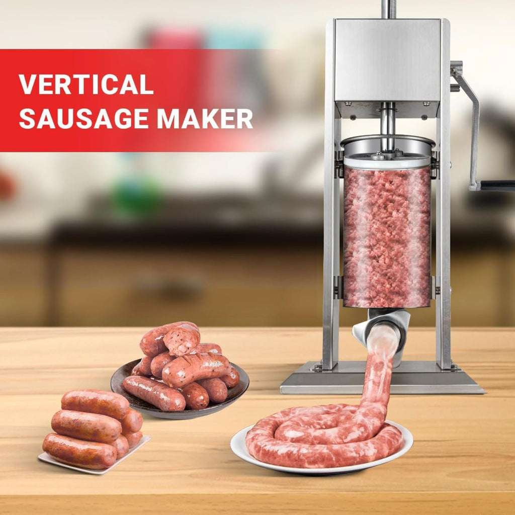 Manual Sausage Stuffer, 2 Speeds, 5 Filling Tubes, 11Lb/5L Stainless Steel K443771