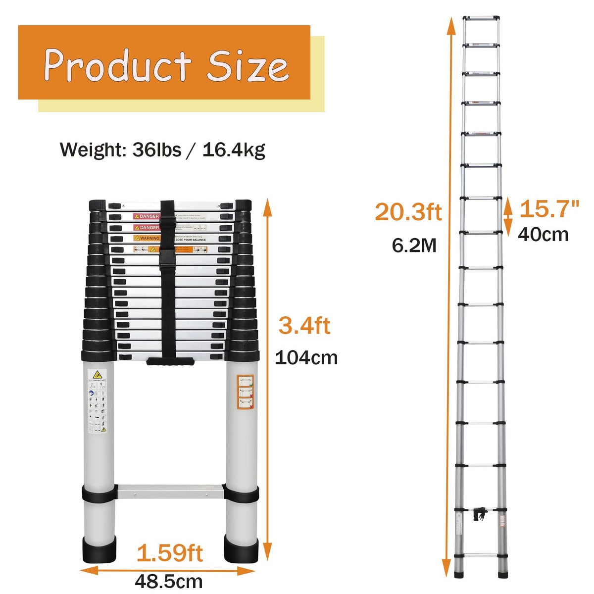 20.3ft Aluminum Telescoping Ladder 330lbs R113
