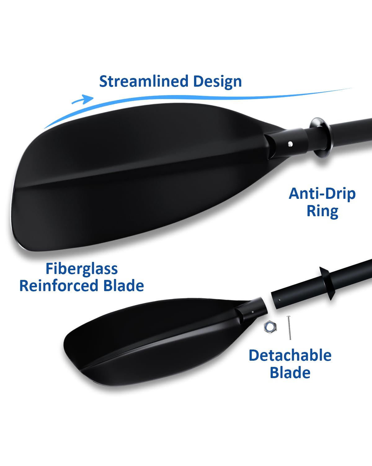 Adjustable Kayak Paddle 62–87 Inches Stainless Steel Fiberglass Non-Slip Grip with Carry Bag A934