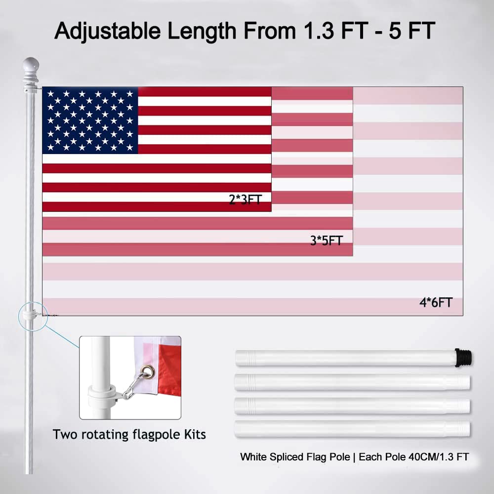 White 5 FT Stainless Steel Wall Mount Flag Pole Kit with 360° Rotating Rings V5262