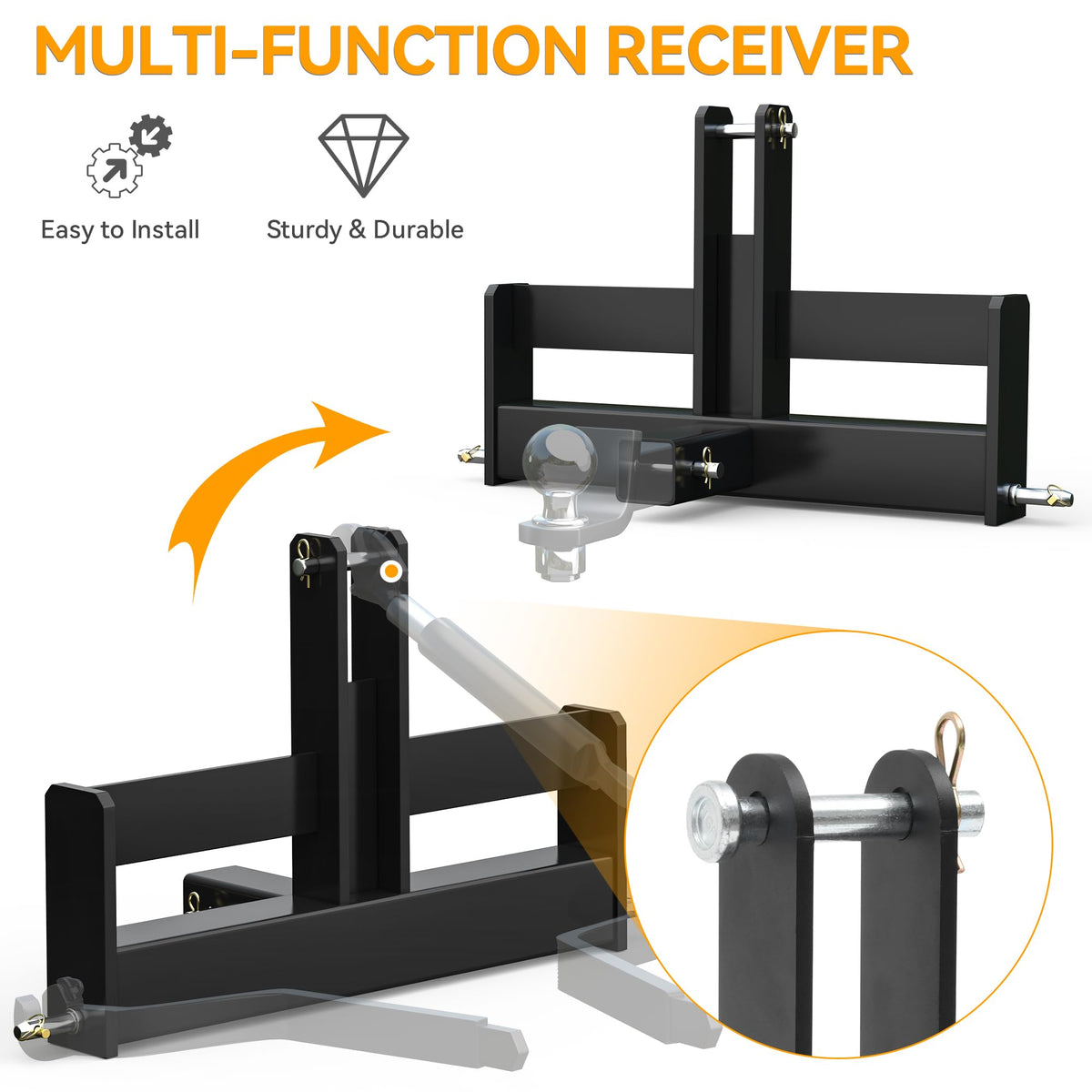3 Point Hitch Receiver with Suitcase Weight Brackets Category 1 I578