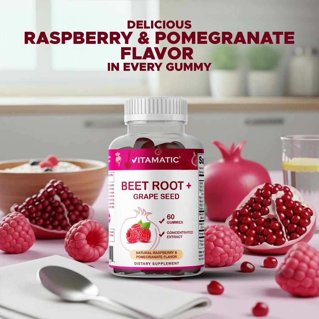 Beet Root Gummies with B6, B12, Grape Seed, Pomegranate & Nicotinamide 60 Count V73928