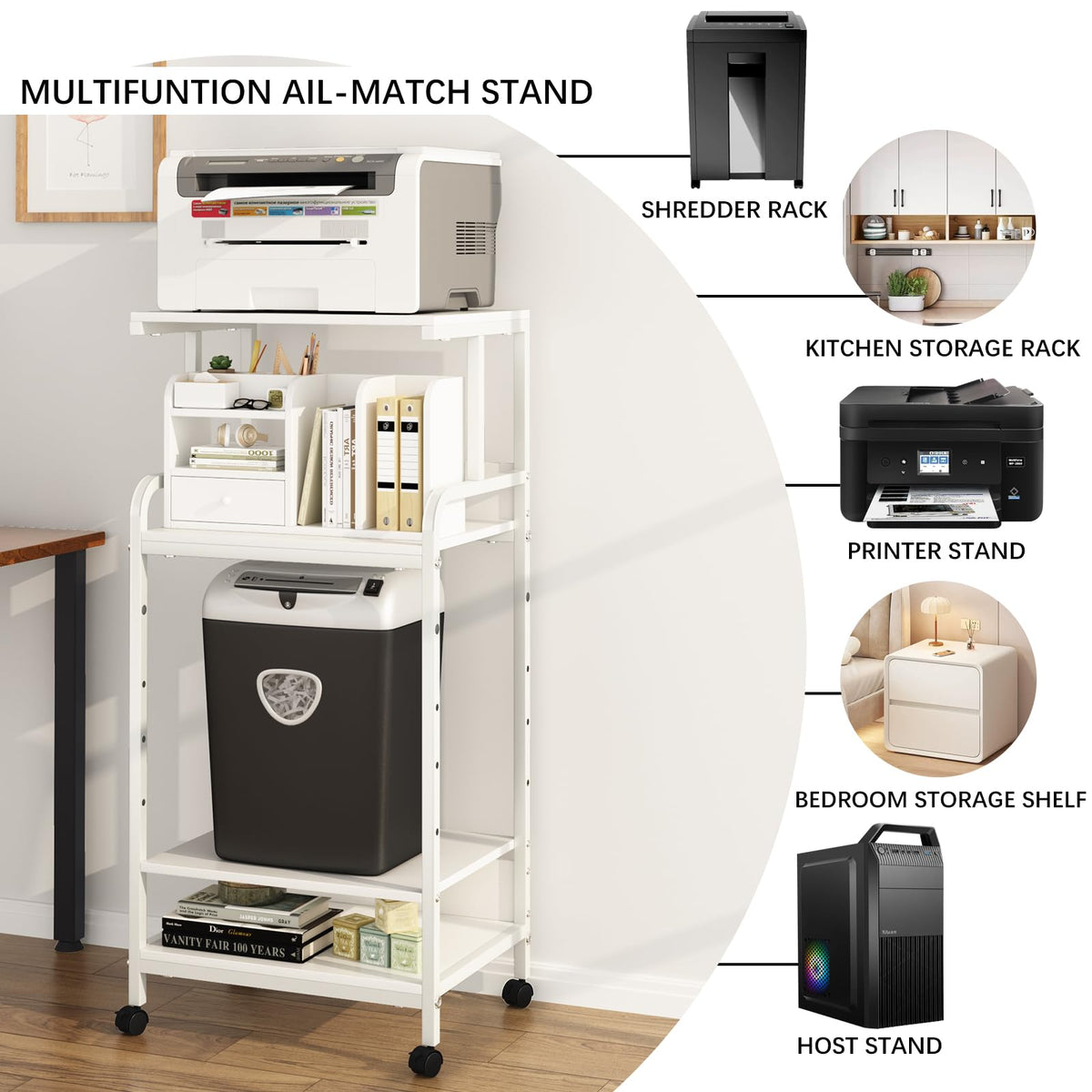 4-Tier Printer Stand with Storage Shelf H435