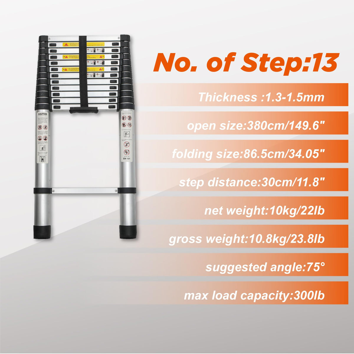 16.5FT Aluminum Telescoping Ladder, 300LB Capacity J96420