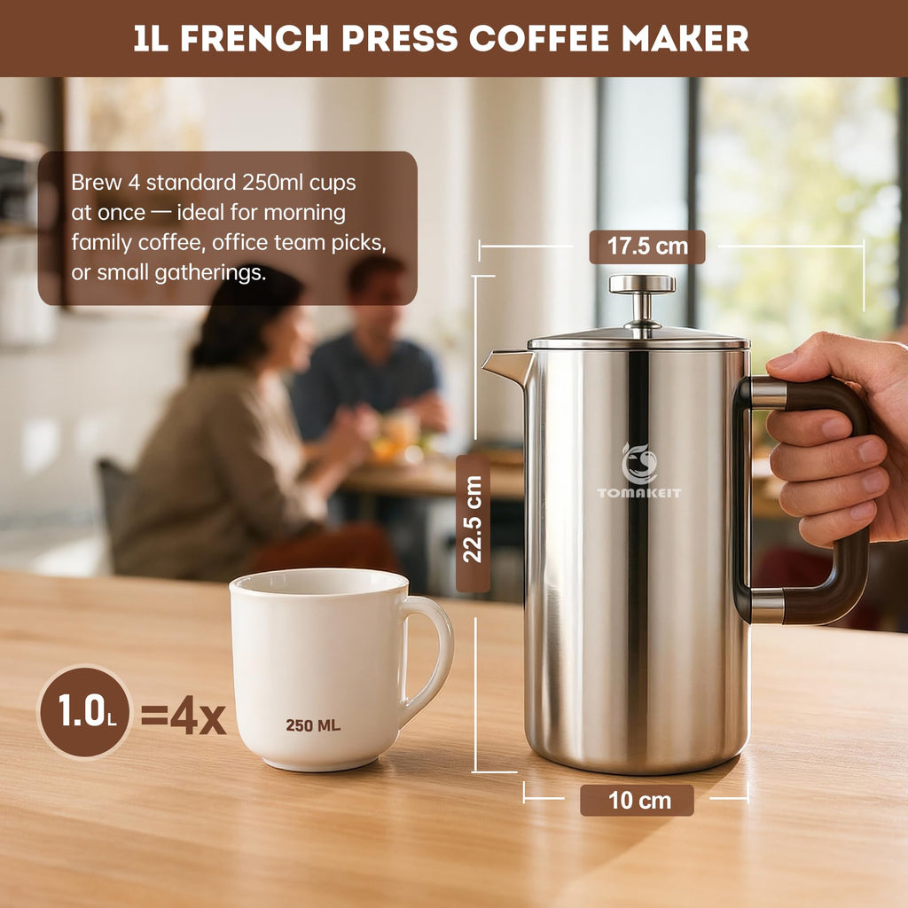 1L Stainless Steel French Press Coffee Maker R126