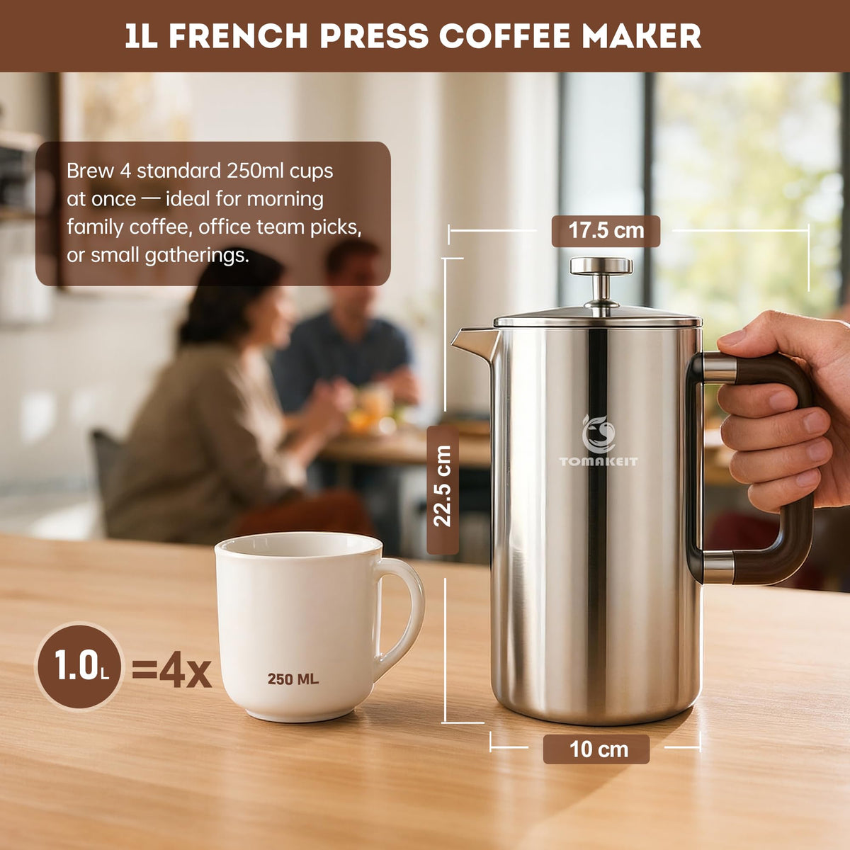 1L Stainless Steel French Press Coffee Maker R126