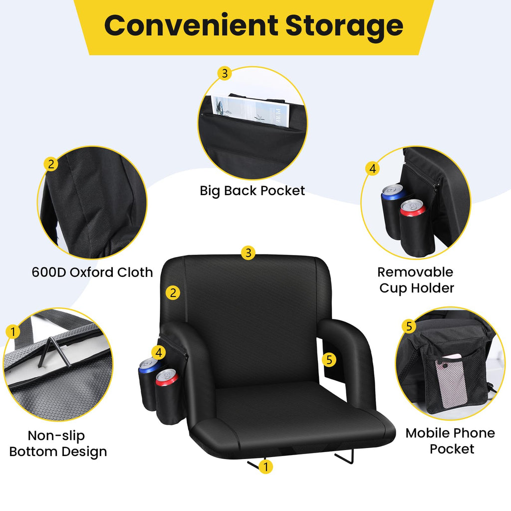 Stadium Seats with Back Support, 2.6'' Thick Pad, 6 Reclining Positions, 2pcs C621610