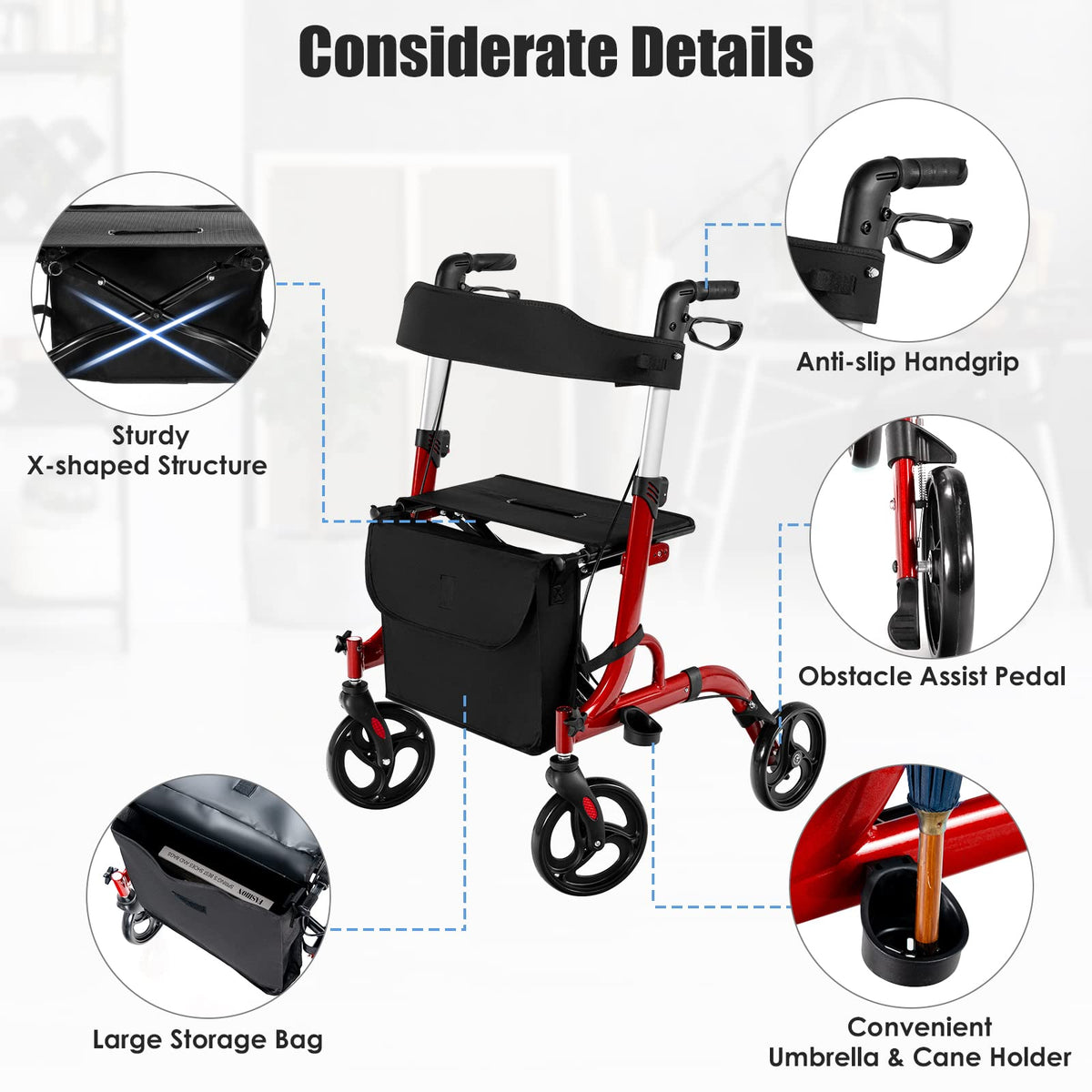 2-in-1 Aluminum Rollator Walker with Seat E7449