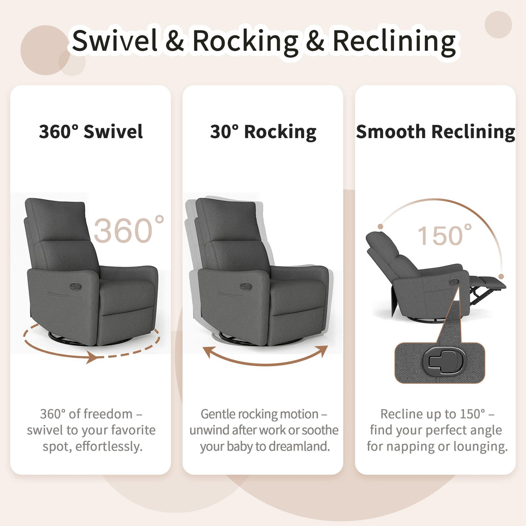 Dark Gray Swivel Rocker Recliner Chair Y352047