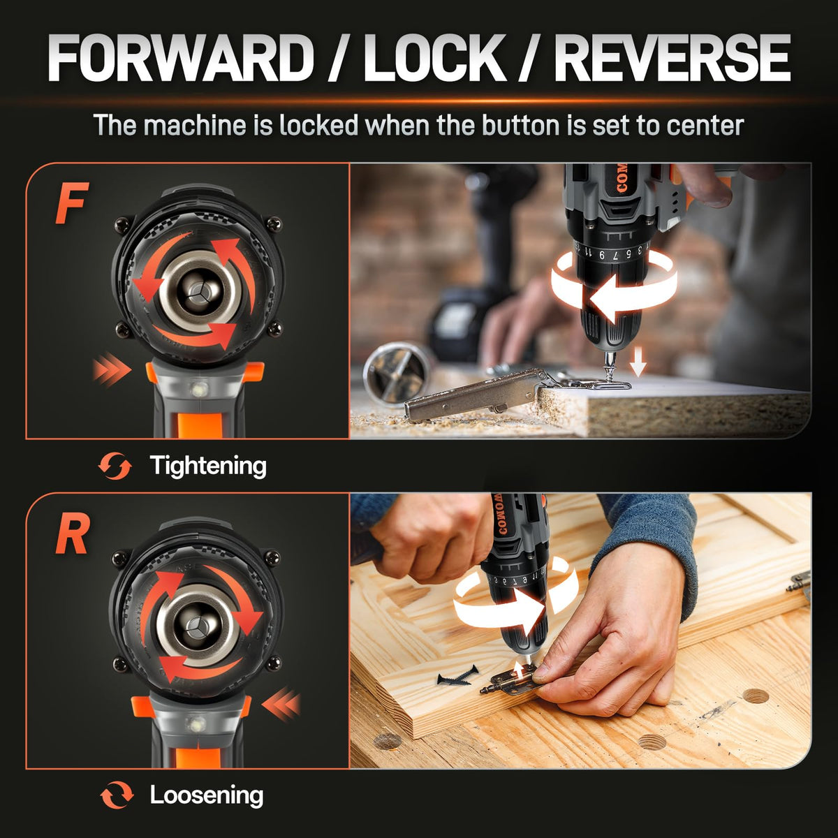 Cordless Drill Set 20V 3/8" Keyless Chuck 2 Variable Speed Orange A49826